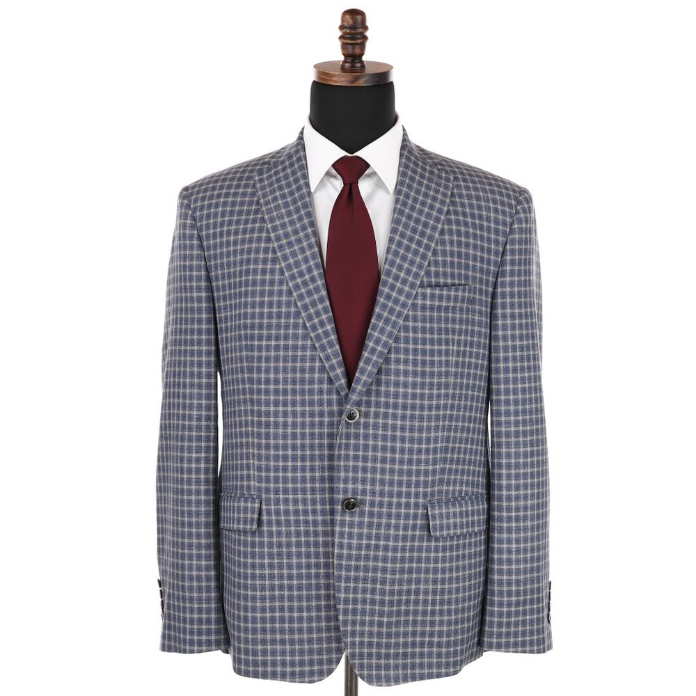 Ermenegildo Zegna Wool Silk Linen Sport Coat Blue/Gray Checks - 44R
